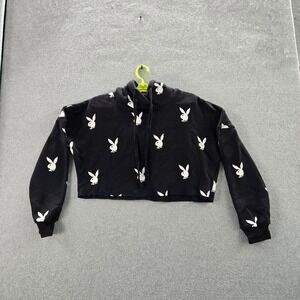 Missguided X Playboy Women Hoodie 12 Black Graphic Print Bunny Cropped